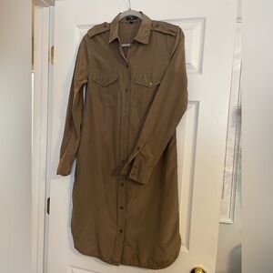 Gap Shirt Dress Silk & Cotton Blend Military Army Knee Length with pocket size 6